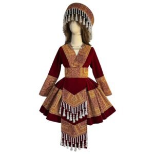 Hmong Modern Velvet Embroidered Dress with Headdress