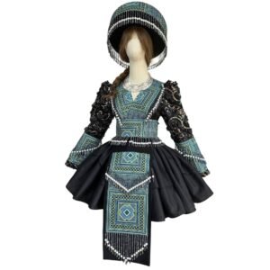 Traditional Hmong Embroidered Dress with Headdress